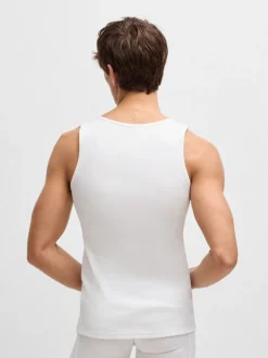 BOSS White Ribbed 100% Cotton Vest Tops 3 Pack