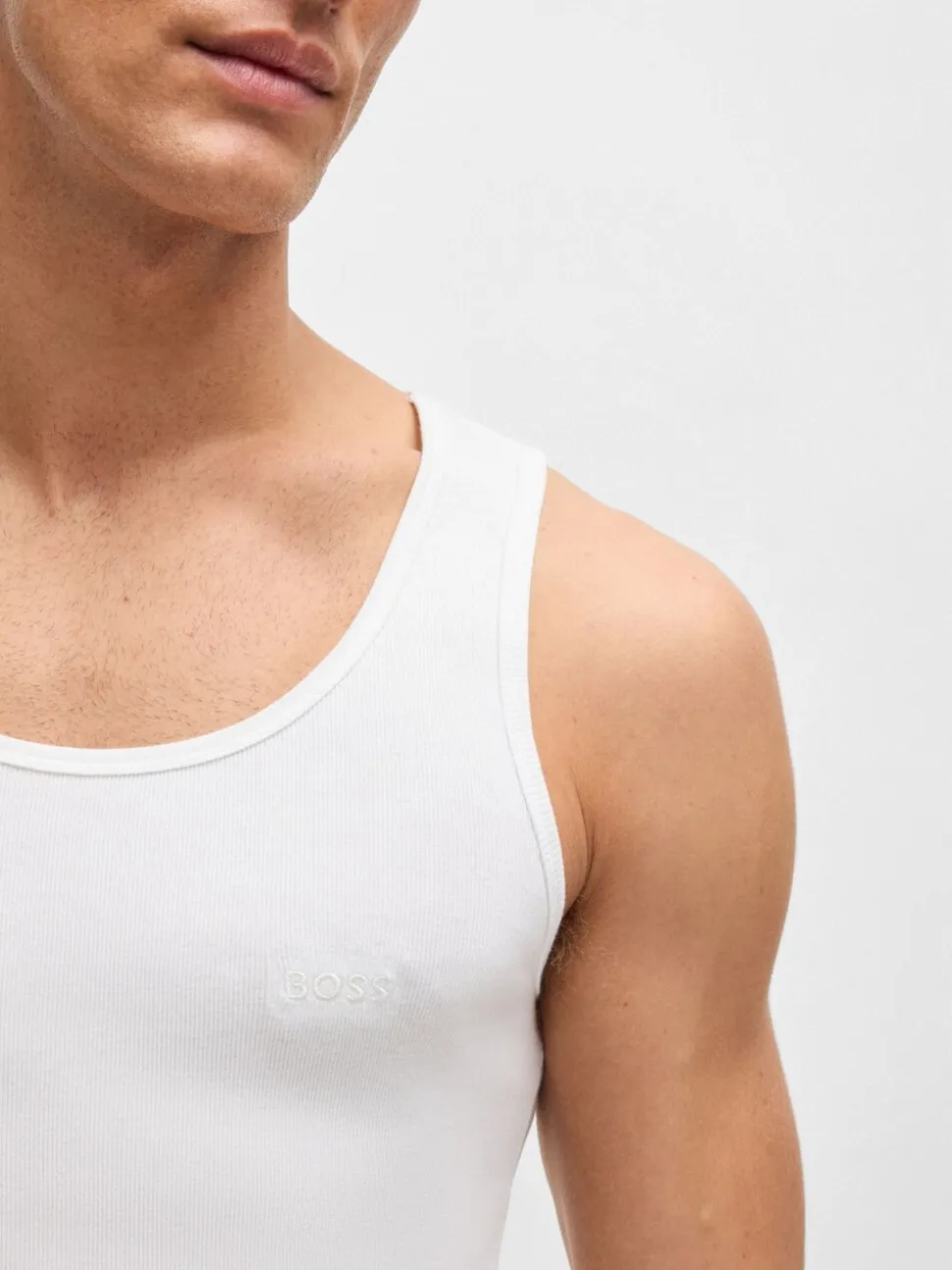 BOSS White Ribbed 100% Cotton Vest Tops 3 Pack