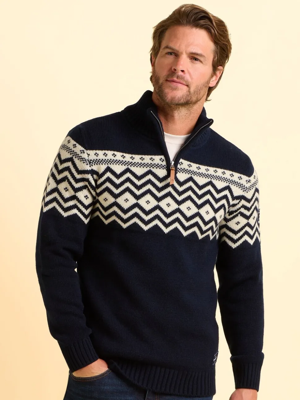 Brakeburn Blue Abberton Knit Quarter Zip Knit Jumper