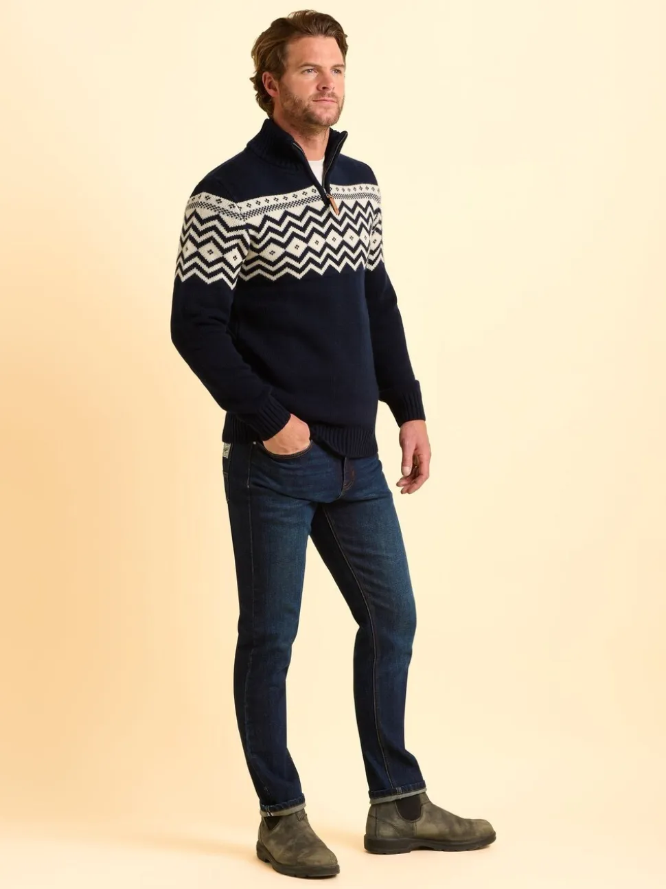Brakeburn Blue Abberton Knit Quarter Zip Knit Jumper