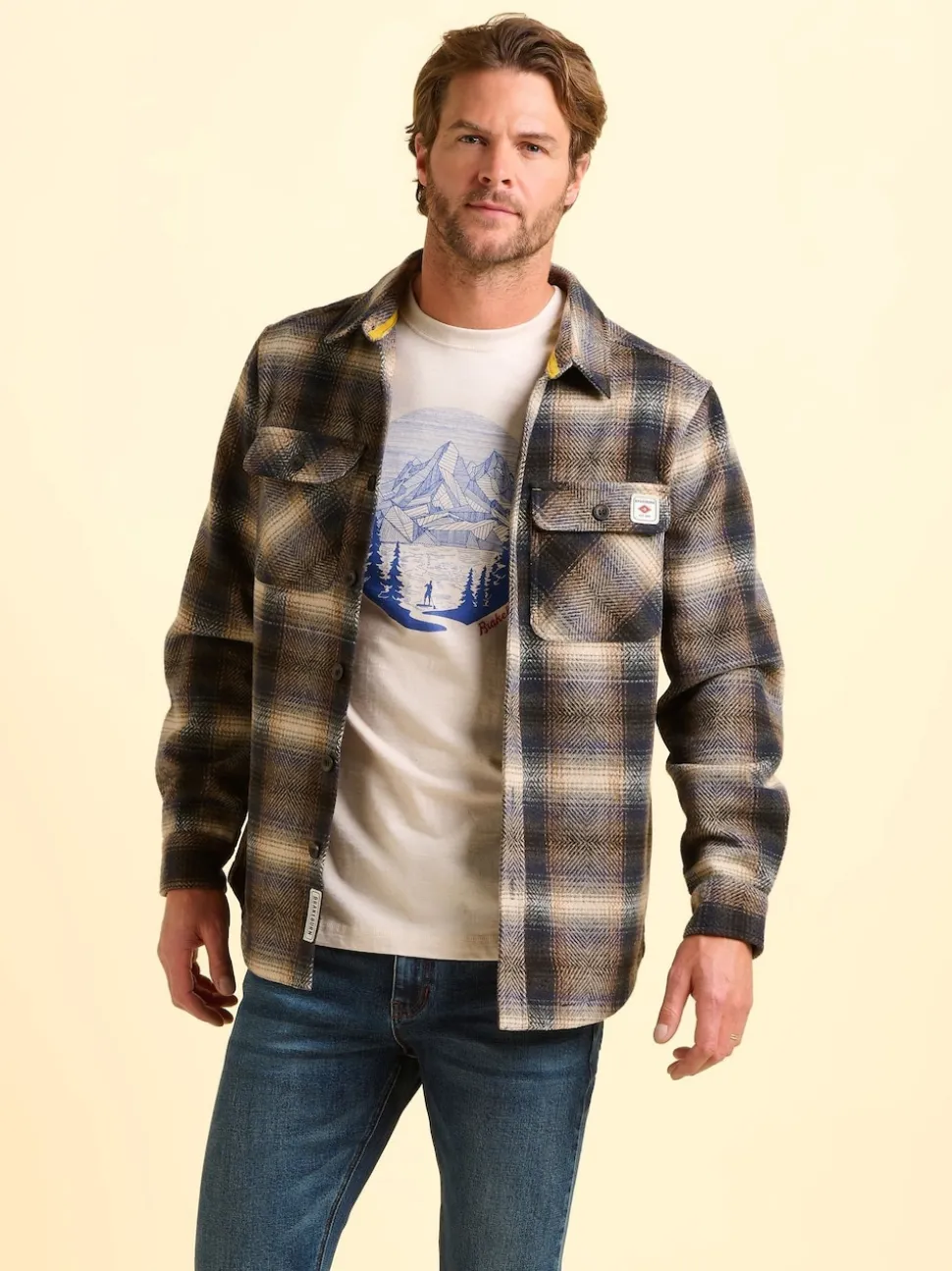 Brakeburn Natural Badbury Check Shirt