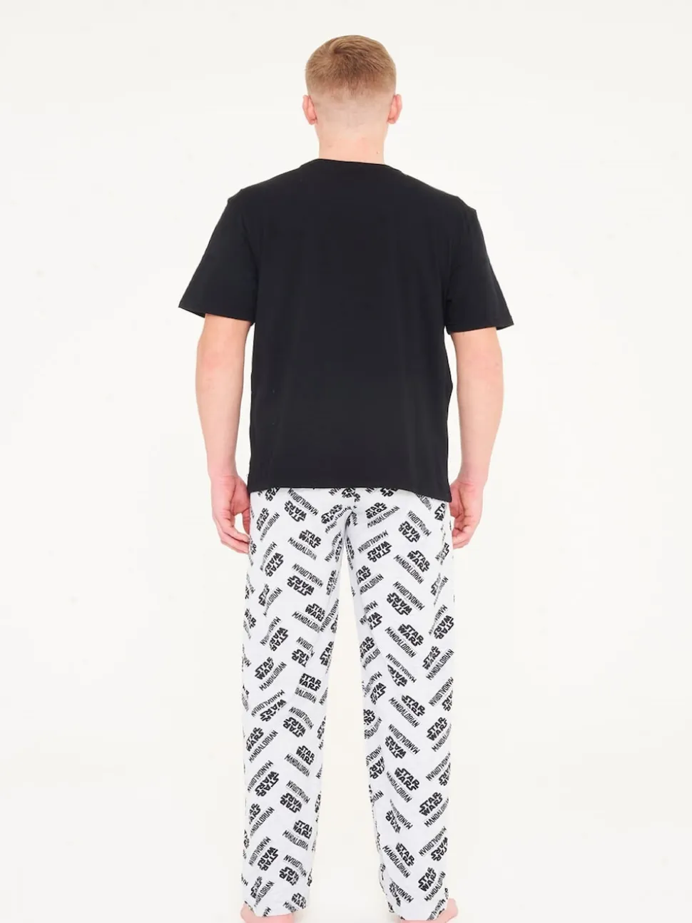Brand Threads Black Mens Star Wars The Mandolorian 100% Cotton Pyjamas Set