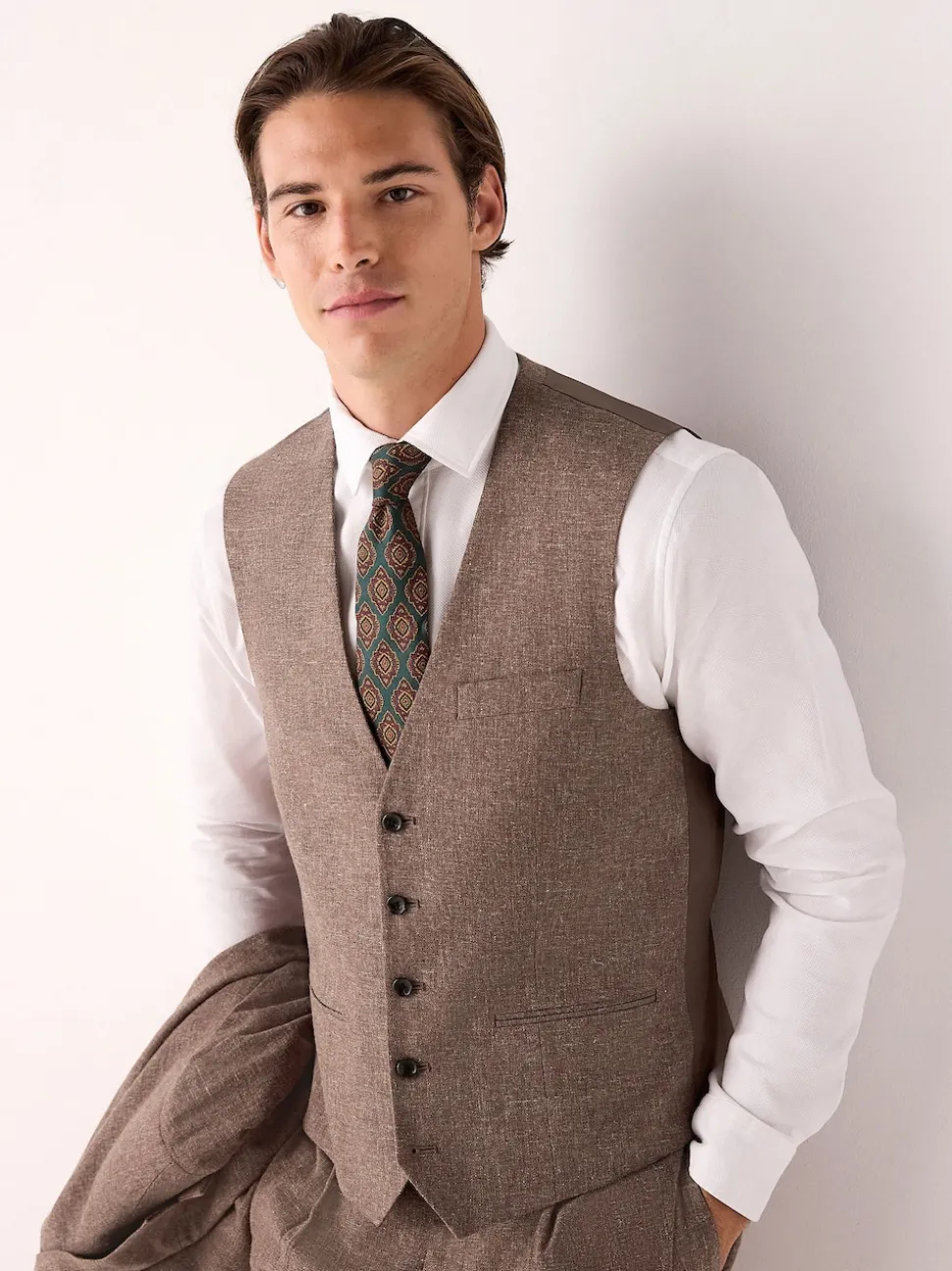 Brick Linen Blend Suit Waistcoat