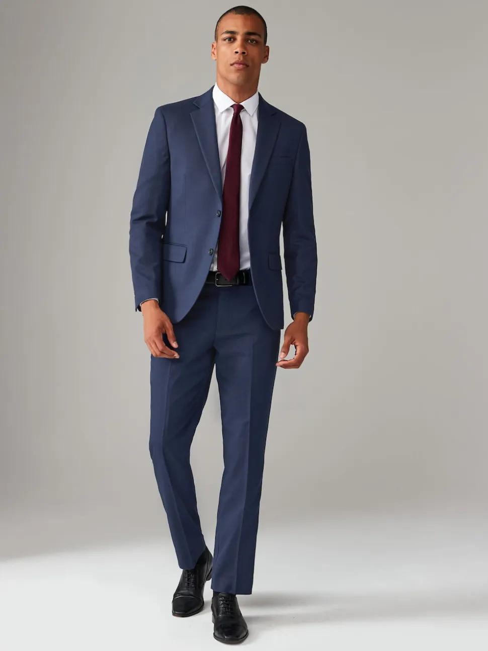 Bright Blue Regular Fit Textured Suit Trousers