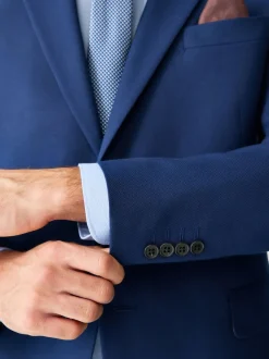 Bright Blue Skinny Fit Textured Suit Jacket