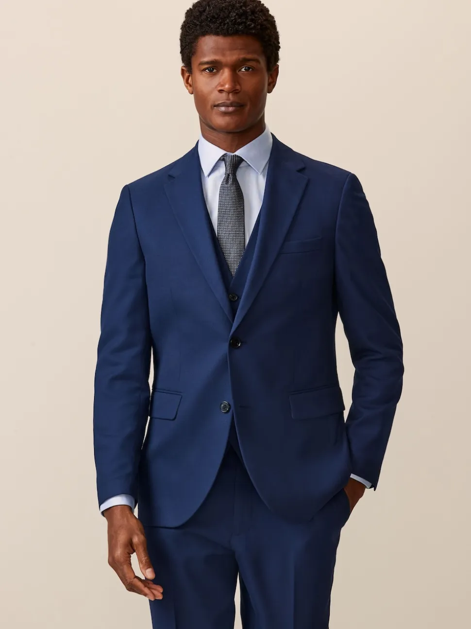 Bright Blue Slim Fit Textured Suit Jacket