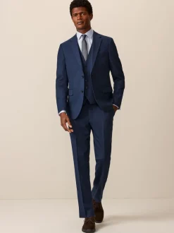 Bright Blue Slim Fit Textured Suit Trousers