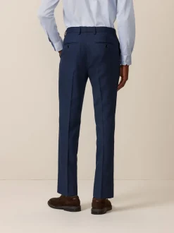 Bright Blue Slim Fit Textured Suit Trousers