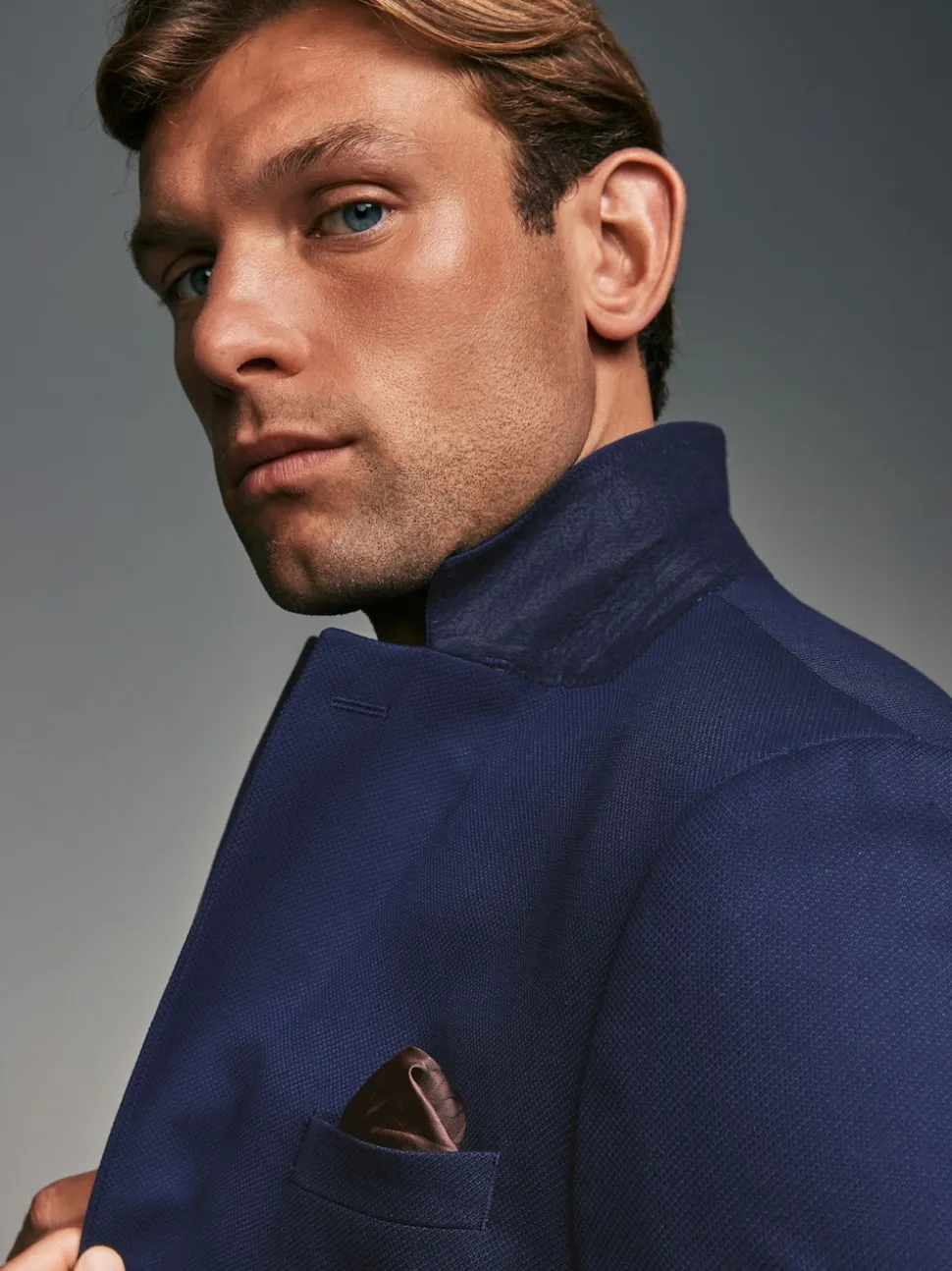 Bright Blue Tailored Fit Textured Suit Jacket