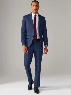 Bright Blue Tailored Fit Textured Suit Trousers