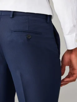 Bright Blue Tailored Fit Textured Suit Trousers