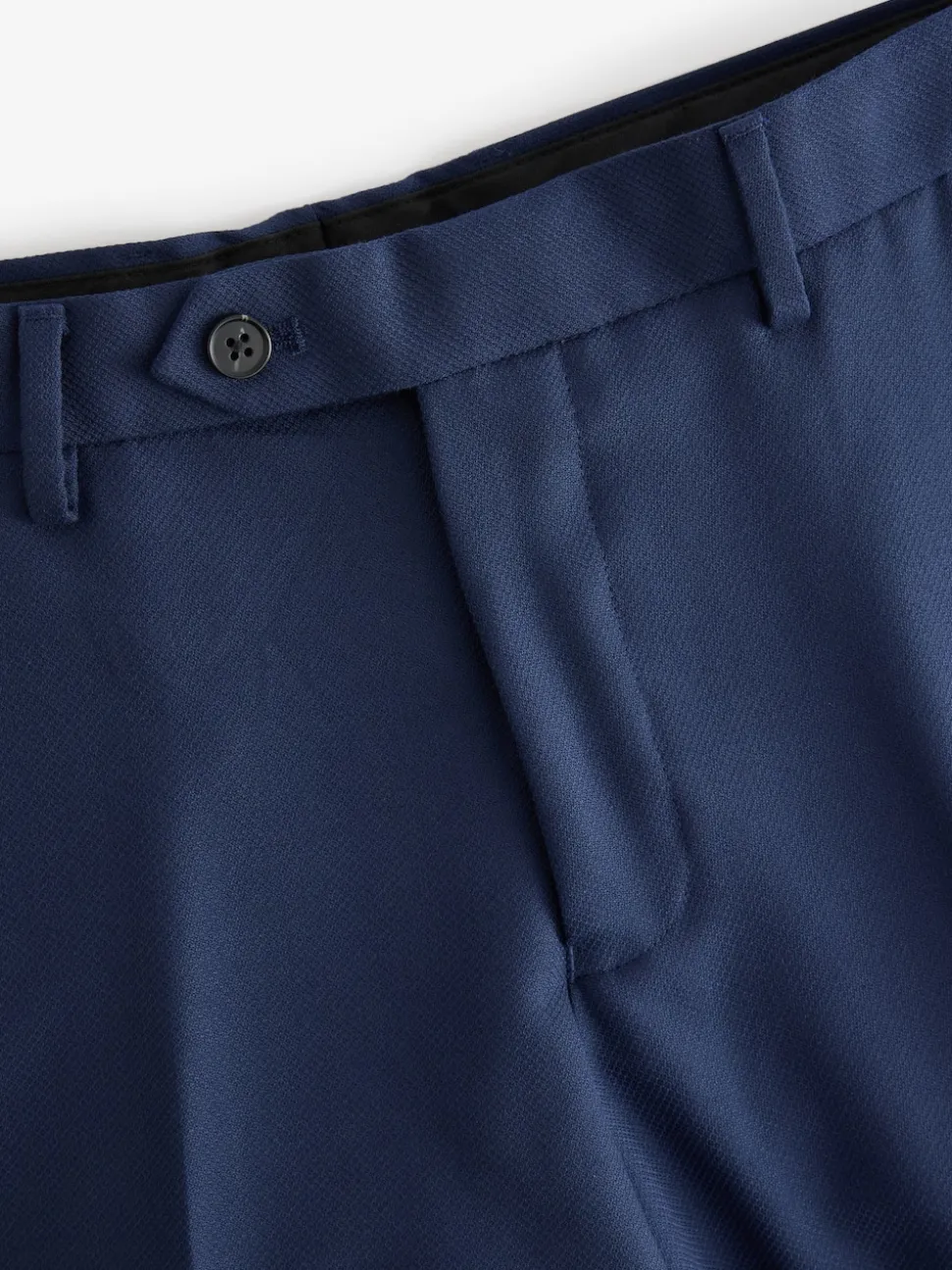 Bright Blue Tailored Fit Textured Suit Trousers