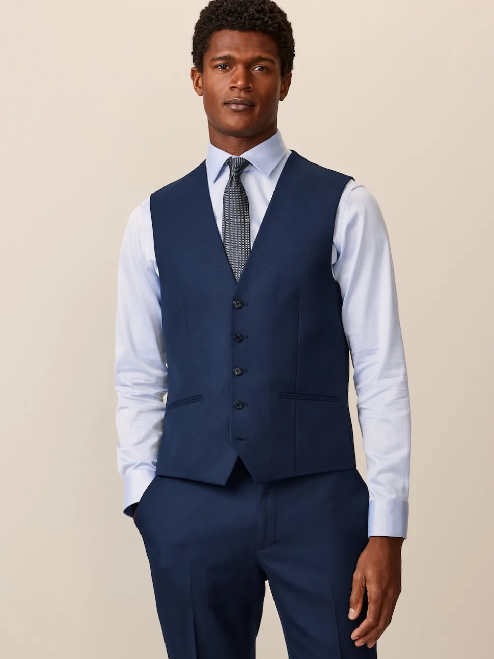 Bright Blue Textured Suit Waistcoat