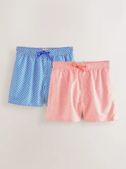 Bright Blue/Coral Geometric Printed Swim Shorts 2 Pack