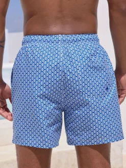 Bright Blue/Coral Geometric Printed Swim Shorts 2 Pack