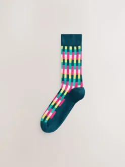 Bright Blue/Green/Orange Stripe Pattern Socks 5 Pack