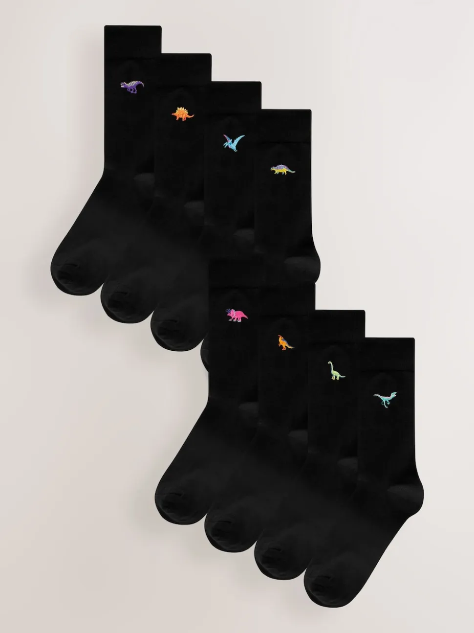 Bright Dinosaur Fun Embroidered Socks 8 Pack