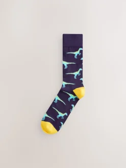 Bright Red/Blue/Orange Dinosaur Pattern Socks 8 Pack