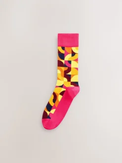 Bright Red/Green Geo Pattern Socks 8 Pack