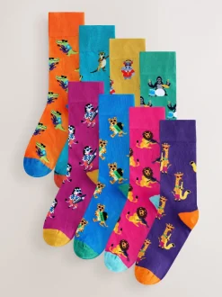 Bright Red/Orange/Blue Pattern Socks 8 Pack