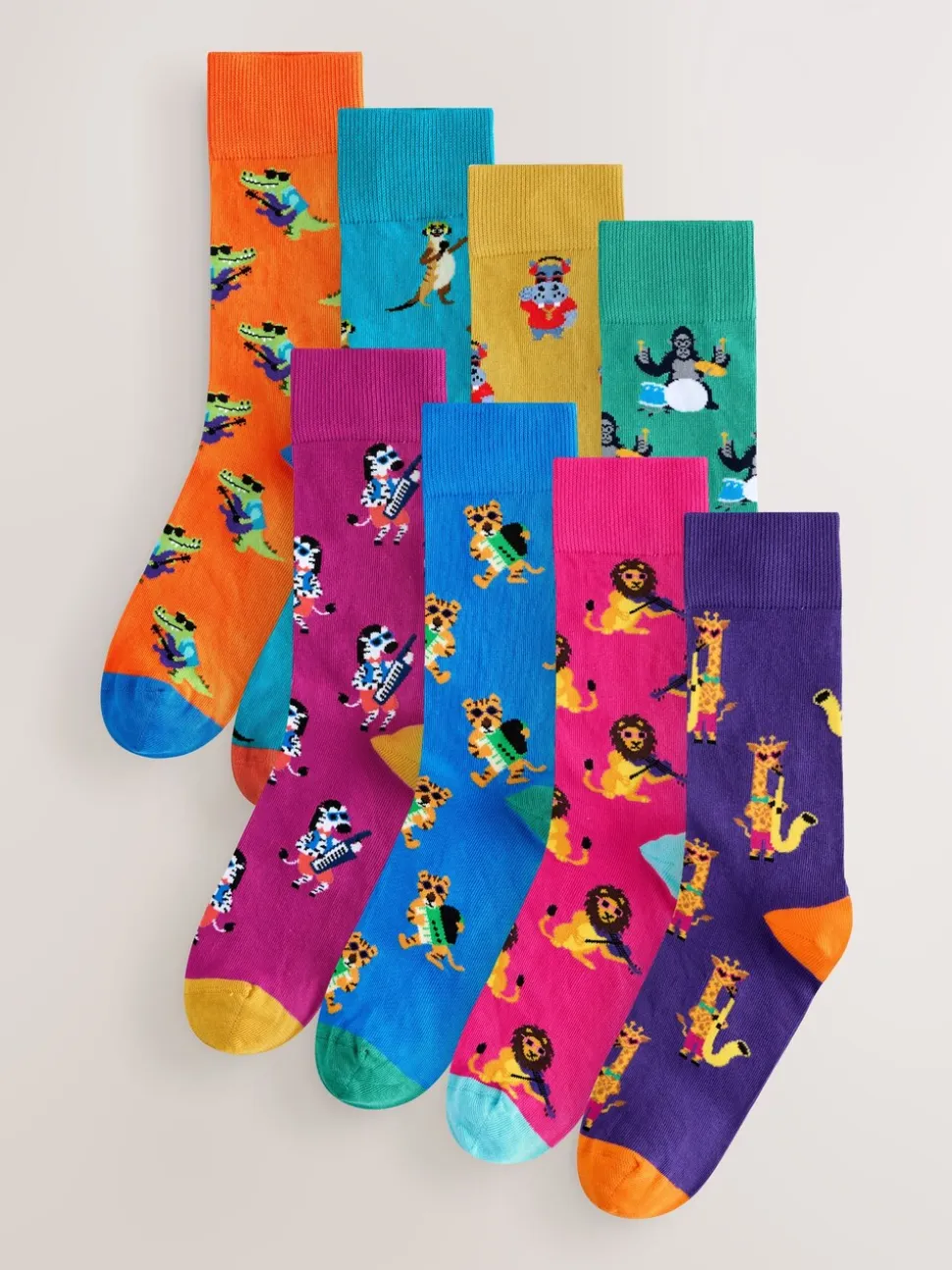 Bright Red/Orange/Blue Pattern Socks 8 Pack