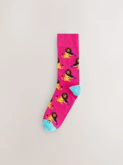 Bright Red/Orange/Blue Pattern Socks 8 Pack