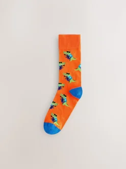 Bright Red/Orange/Blue Pattern Socks 8 Pack