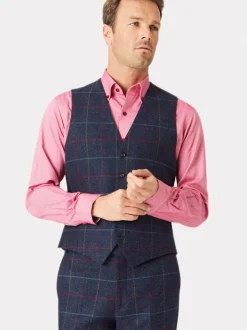 Brook Taverner Blue Check Wool Suit Waistcoat