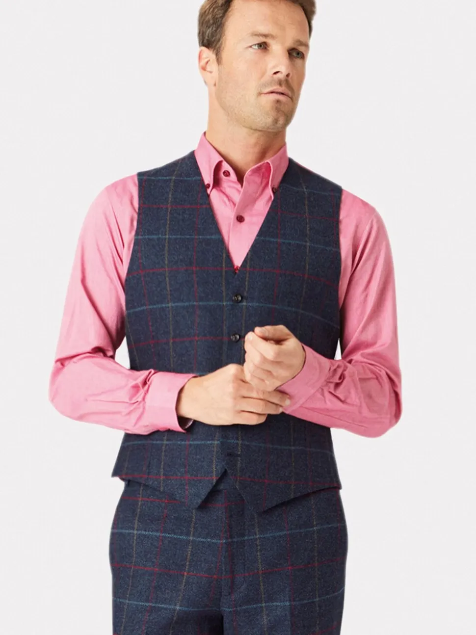Brook Taverner Blue Check Wool Suit Waistcoat