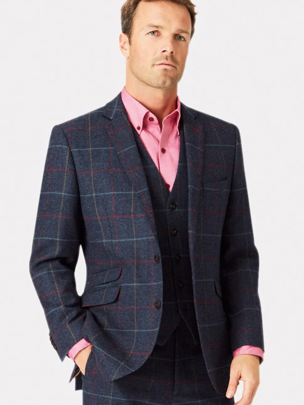 Brook Taverner Blue Check Wool Suit Jacket