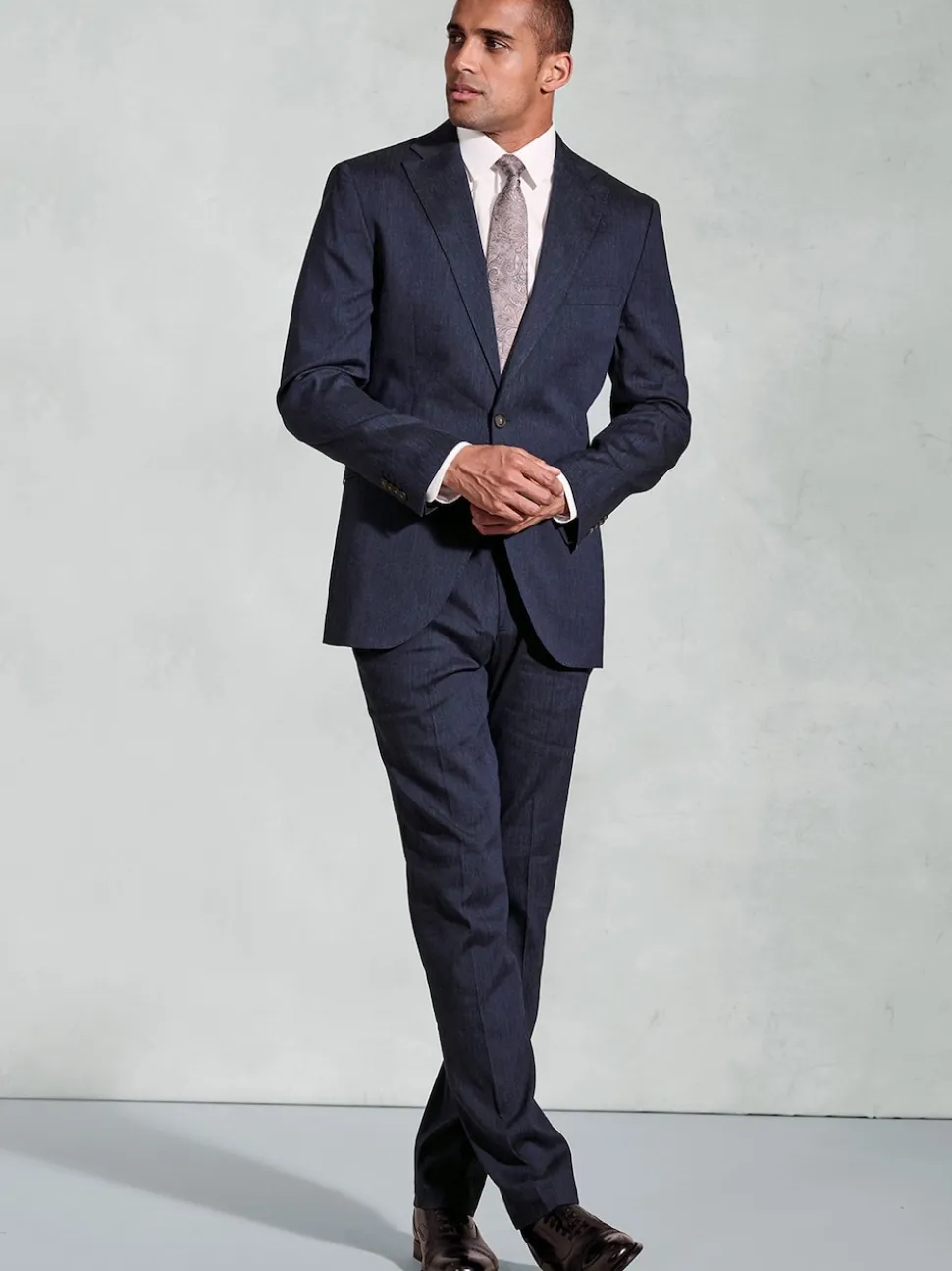 Brook Taverner Blue Linen Blend Mixer Suit Jacket