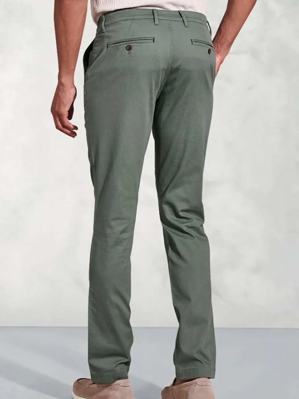 Brook Taverner Green Light Tailored Fit Textured Stretch Cotton Chinos