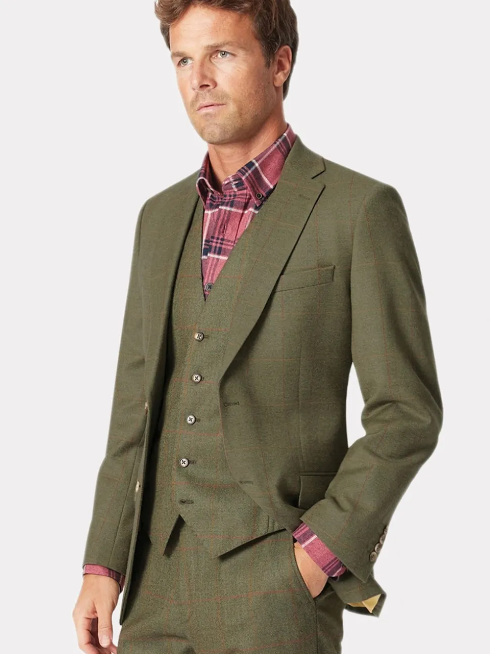 Brook Taverner Green Wool Check Suit Jacket