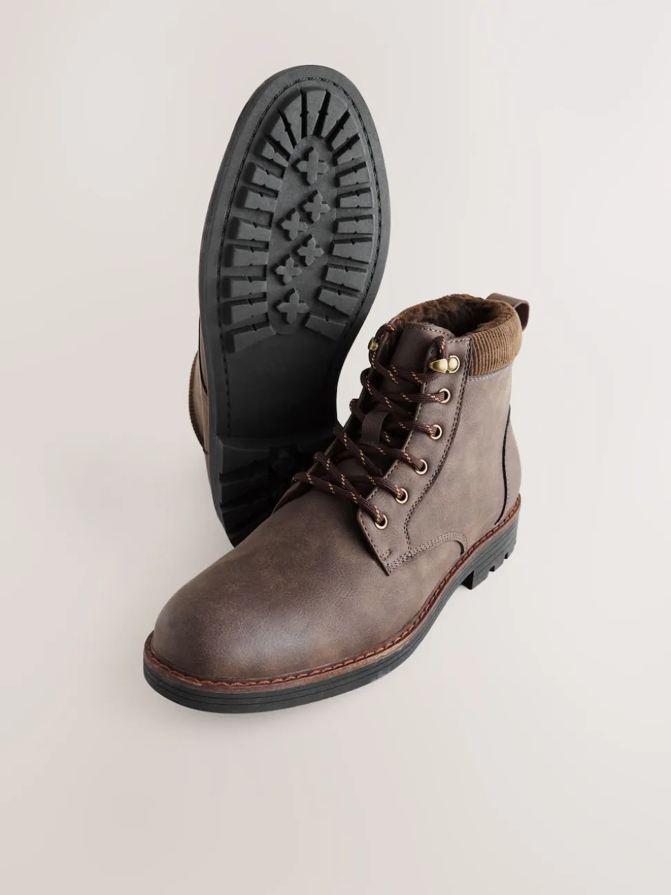 Brown Borg Lined Cord Trim Boots