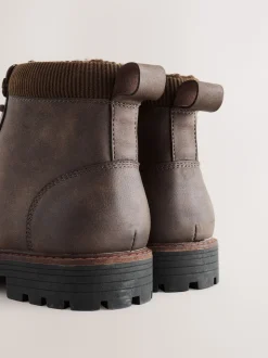 Brown Borg Lined Cord Trim Boots