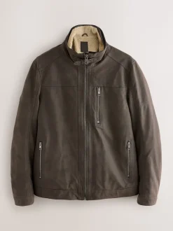 Brown Borg Lined Faux Leather Jacket