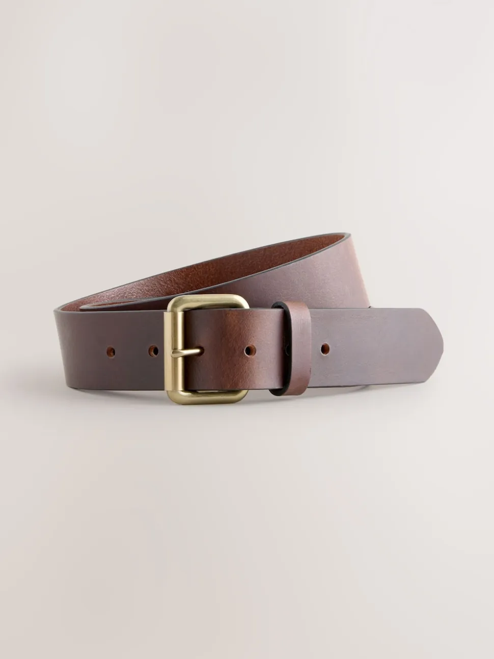 Brown Casual Leather Belt With Roller Buckle