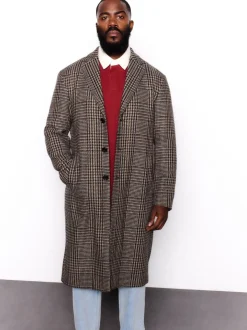 Brown Check Epsom Overcoat With Wool