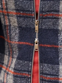 Brown Check Full Zip Funnel Neck Fleece