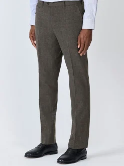 Brown Check Slim Fit Smart Trousers With Internal Side Elastic Waistband