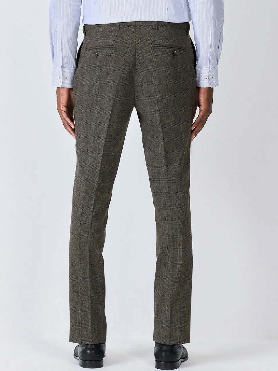 Brown Check Slim Fit Smart Trousers With Internal Side Elastic Waistband