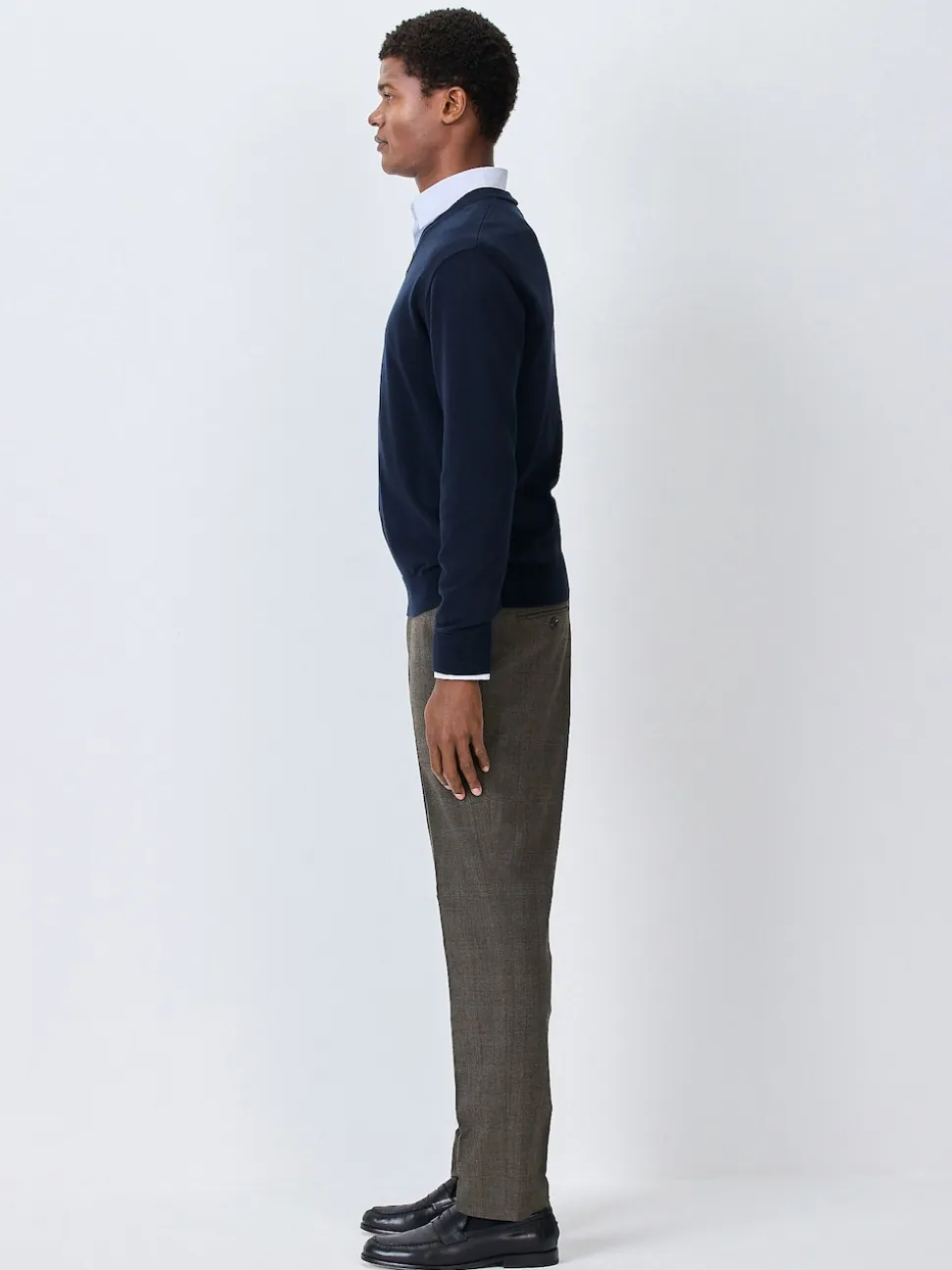 Brown Check Slim Fit Smart Trousers With Internal Side Elastic Waistband