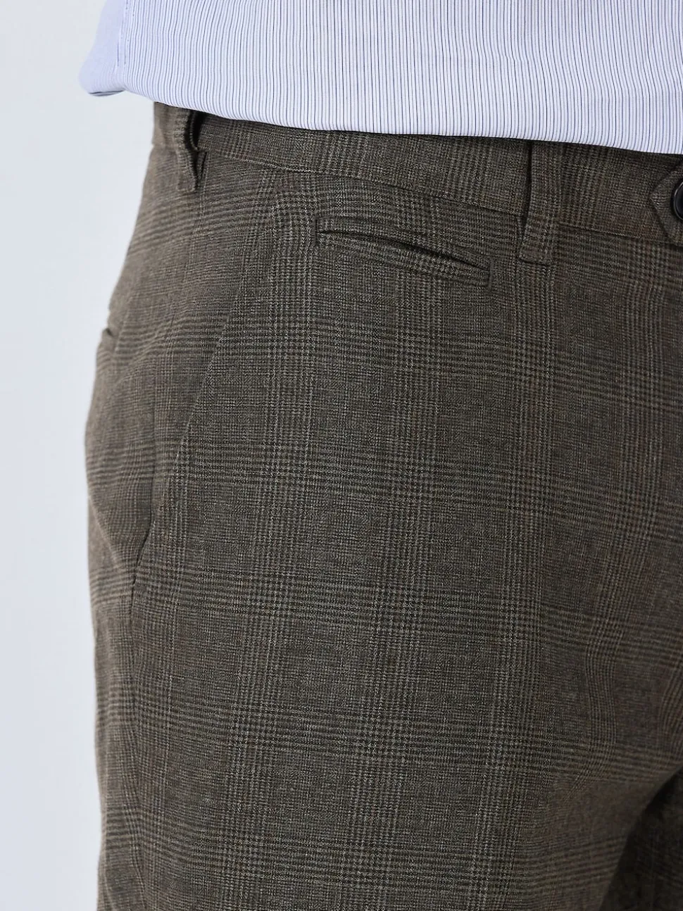 Brown Check Slim Fit Smart Trousers With Internal Side Elastic Waistband