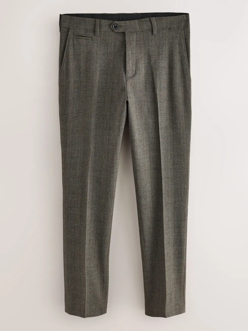 Brown Check Slim Fit Smart Trousers With Internal Side Elastic Waistband