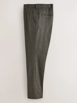 Brown Check Slim Fit Smart Trousers With Internal Side Elastic Waistband