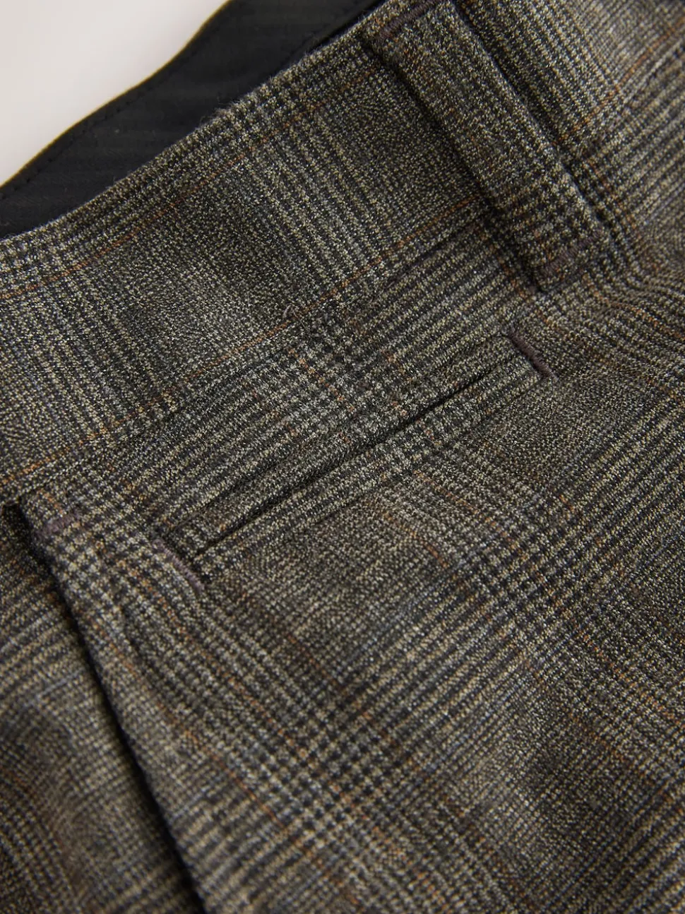 Brown Check Slim Fit Smart Trousers With Internal Side Elastic Waistband