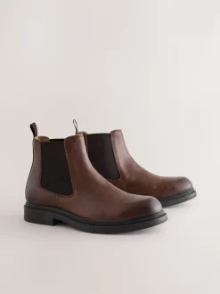 Brown Chunky Leather Chelsea Boots