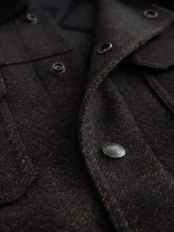 Brown Cord Collar Herringbone Wool Blend Trucker Jacket