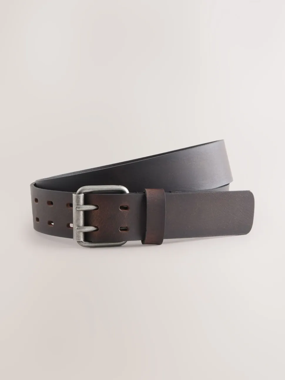 Brown Double Prong Casual Leather Belt