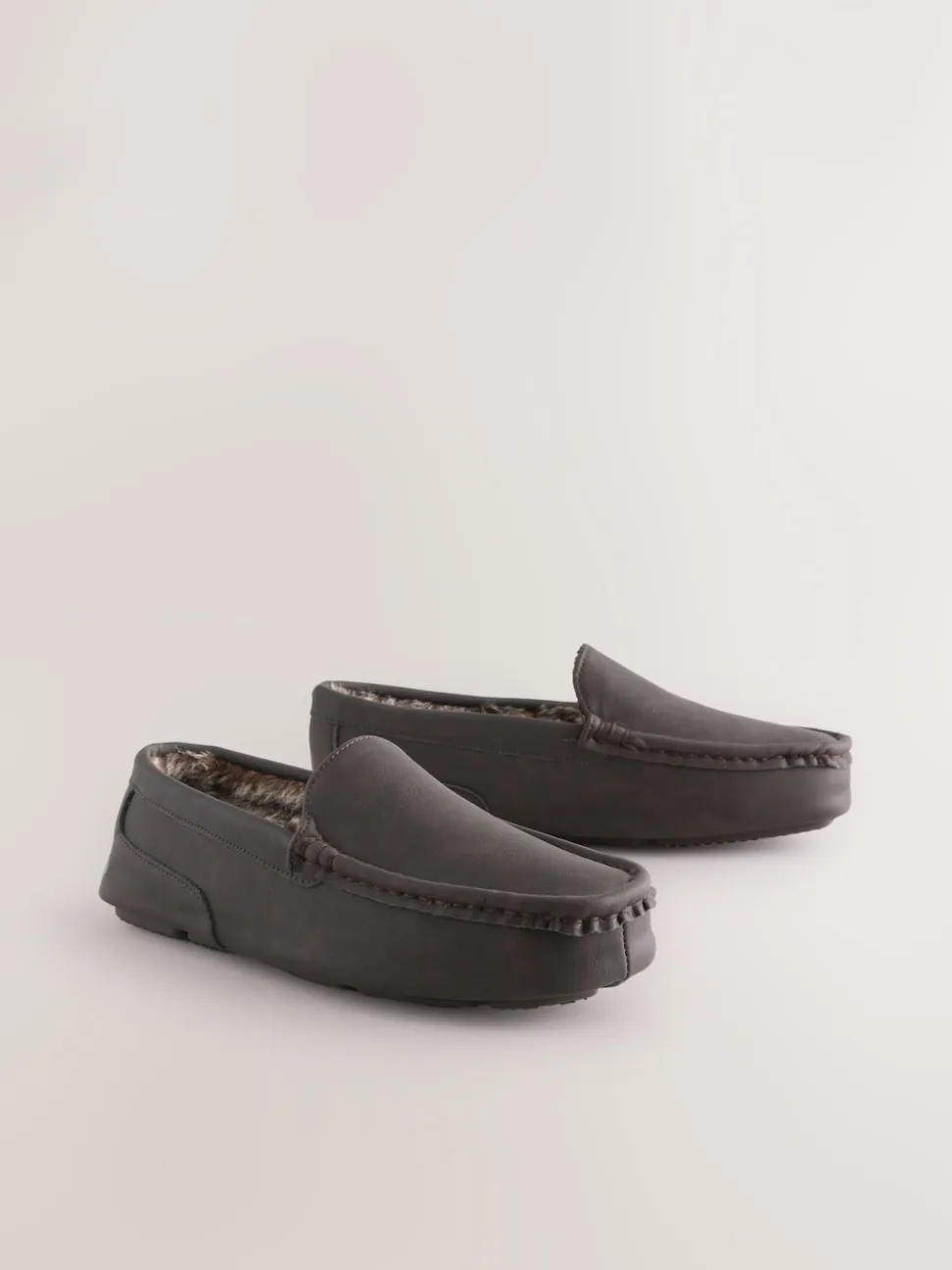 Brown Faux Fur Lined Moccasin Slippers